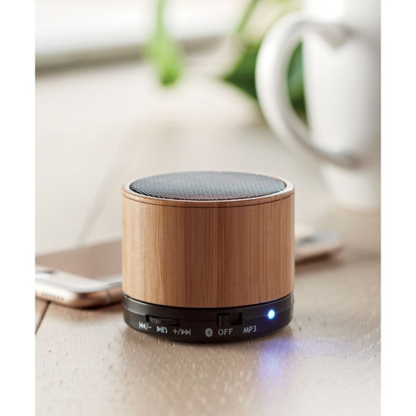 ROUND BAMBOO - Runder wireless Lautsprecher