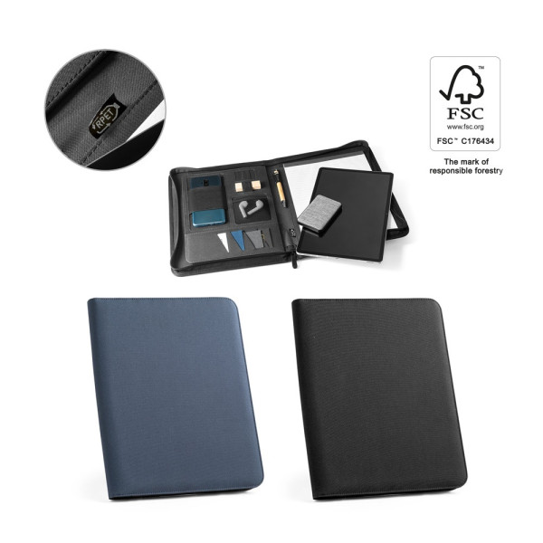 EMERGE FOLDER. A4 Mappe aus recyceltem Polyester (100% rPET) 300D mit Reißverschluss